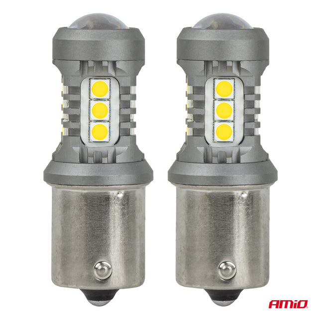 AMiO AMiO BAU15S PY21W LED Helder Wit 12V 24V - 15x SMD 3030 Standard Autolampen voor Knipperlicht Achterlicht en Mistlicht Set van 2 AMiO 2
