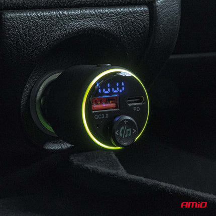 AMiO AMiO Bluetooth FM Transmitter Auto – USB - C en USB - A Snellader – Handsfree Bellen – 12V/24V – Draadloze Muziekstreaming AMiO 3