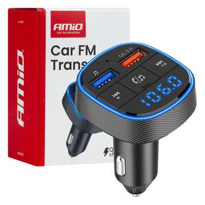 AMiO Car FM Transmitter – 2×USB-A – 12V/24V – Bluetooth – Handsfree Bellen en Muziek Afspelen