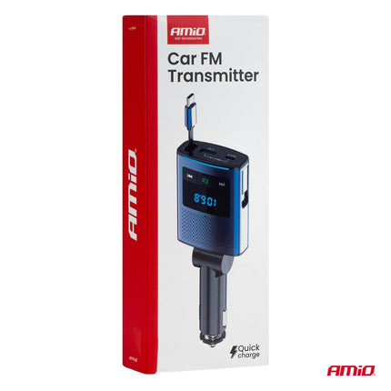 AMiO AMiO Car FM Transmitter – Bluetooth – USB - A en USB - C – Ingebouwde Uittrekbare USB - C Kabel – 12V/24V – Handsfree en Snelladen AMiO 13