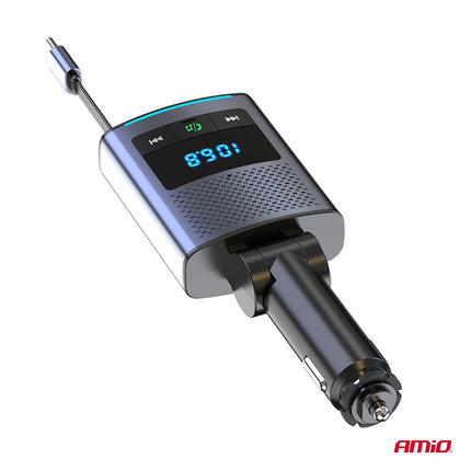 AMiO AMiO Car FM Transmitter – Bluetooth – USB - A en USB - C – Ingebouwde Uittrekbare USB - C Kabel – 12V/24V – Handsfree en Snelladen AMiO 7