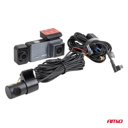 AMiO AMiO Dashcam 4K + 2K + 1K WLAN – Triple Camera Auto Camera UHD WiFi 512GB Ondersteuning – Voor, Achter en Interieur Opname 3.39” Display G Sensor Parking Mode AMiO 2