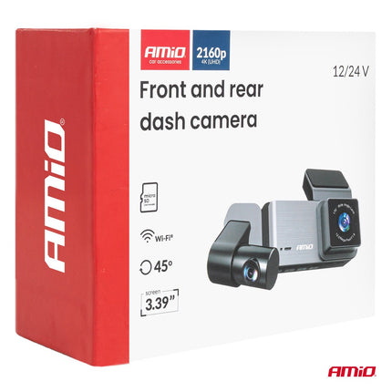 AMiO AMiO Dashcam 4K + 2K + 1K WLAN – Triple Camera Auto Camera UHD WiFi 512GB Ondersteuning – Voor, Achter en Interieur Opname 3.39” Display G Sensor Parking Mode AMiO 7