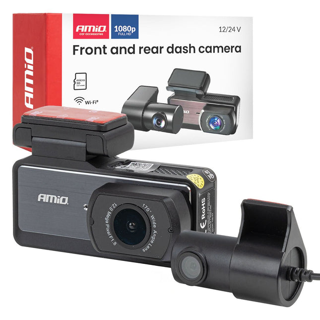 AMiO AMiO Dashcam Voor en Achter 1K WLAN – Dual Camera Full HD 1080P WiFi – 256GB Ondersteuning – Parking Mode G Sensor Nachtmodus AMiO 1