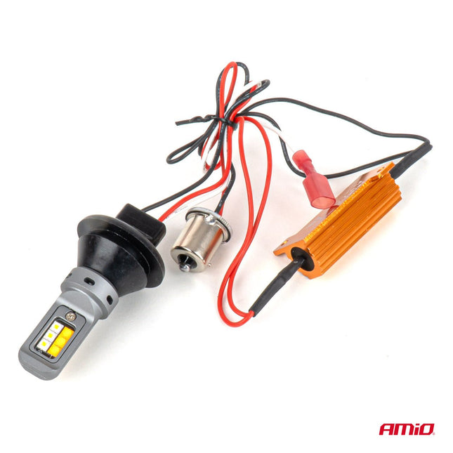 AMiO AMiO DRL 2in1 LED Dagrijverlichting met Richtingaanwijzer BA15S 1156 - 12 SMD 3535 Wit Oranje Canbus 12V 24V Set van 2 Autolampen met Relais AMiO 2