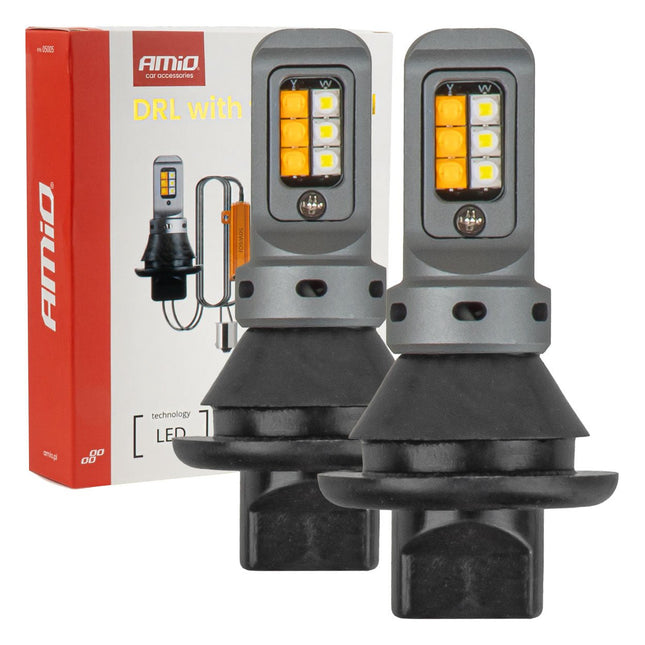AMiO AMiO DRL 2in1 LED Dagrijverlichting met Richtingaanwijzer BA15S 1156 - 12 SMD 3535 Wit Oranje Canbus 12V 24V Set van 2 Autolampen met Relais AMiO 1