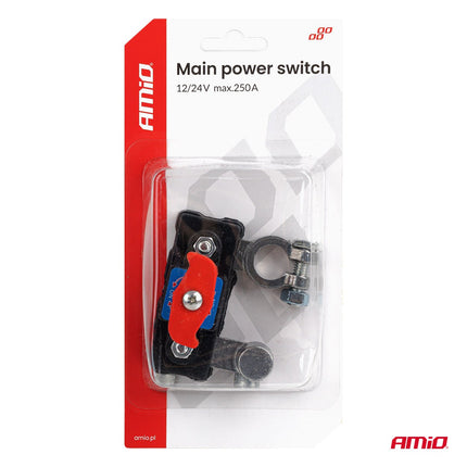 AMiO AMiO Hoofd Stroomschakelaar 12V - 24V 250A – Battery Disconnect Switch Accu Schakelaar Onderbreker Anti Diefstal Universeel Auto Camper Vrachtwagen AMiO 6