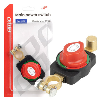 AMiO Hoofd Stroomschakelaar 12V-48V 275A – Battery Disconnect Switch Top Post – Auto Accu Hoofdschakelaar Anti Diefstal en Stroomonderbreker