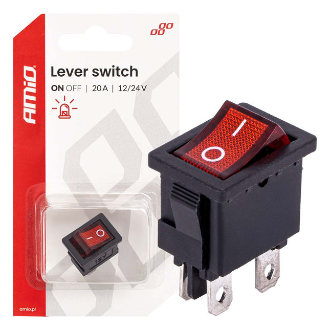 AMiO AMiO Inbouw Lever Switch 20A 12V 24V - Professionele Auto Schakelaar met Rode LED Indicatie voor 12V en 24V Voertuigen AMiO 1