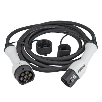 Câble de recharge AMiO Type 2 vers Type 2 11kW 5 mètres - Câble de recharge triphasé pour voiture électrique et hybride rechargeable