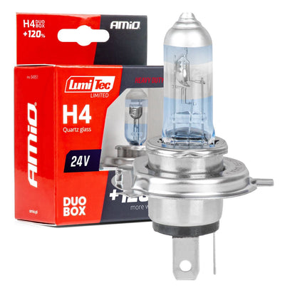 AMiO LumiTec Limited +120% Ampoules Halogènes H4 24V 75/70W P43t Duo – Jusqu'à 120% de Lumière en Plus Pour Camions et Bus