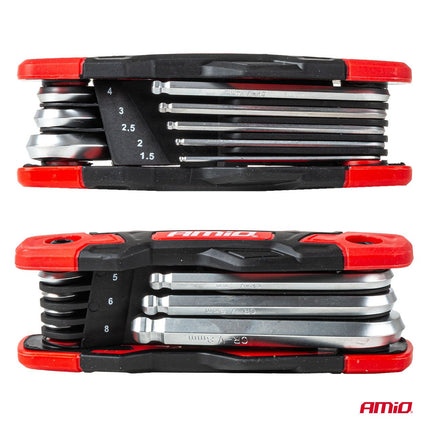 AMiO AMiO Opbouwbare Imbus Sleutelset 8 stuks CRV – Compacte 8-delige set voor montage en werkplaats met Bolpunt Hex Keys inbus AMiO 4