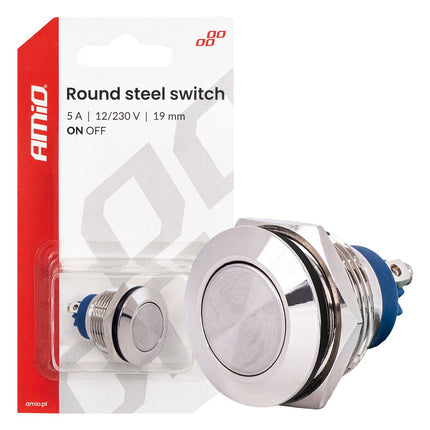AMiO AMiO Ronde RVS Schakelaar 19mm ON/OFF 5A 12V 230V - Duurzame Auto en Elektronica Schakelaar voor Paneelinstallatie AMiO 1