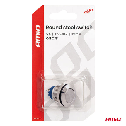 AMiO AMiO Ronde RVS Schakelaar 19mm ON/OFF 5A 12V 230V - Duurzame Auto en Elektronica Schakelaar voor Paneelinstallatie AMiO 7