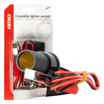 AMiO Sigarettenaansteker Adapter met Krokodillenklemmen 12V/24V - 100cm Kabel voor Auto en Truck