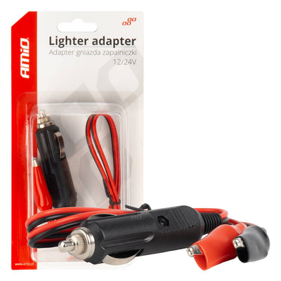 AMiO Sigarettenaansteker Adapter met Krokodillenklemmen 12V/24V - 60cm Kabel voor Auto en Truck