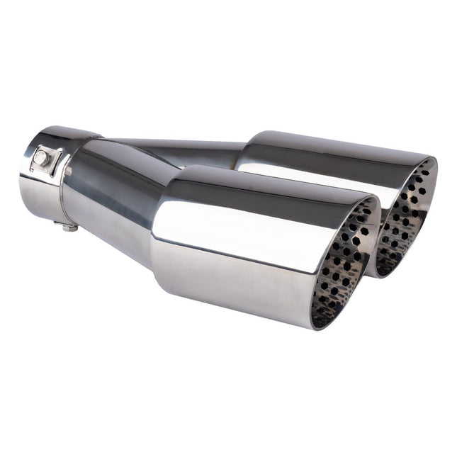 AMiO AMiO Universele Dubbele Uitlaat Sierstuk Chrome RVS 32 - 52mm - Sport Uitlaat Tip Met Klem Montage AMiO 1