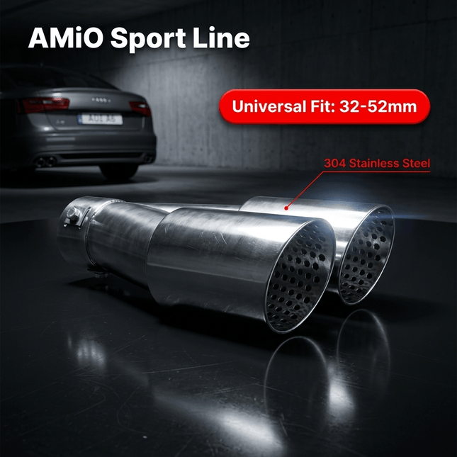 AMiO AMiO Universele Dubbele Uitlaat Sierstuk Chrome RVS 32 - 52mm - Sport Uitlaat Tip Met Klem Montage AMiO 2