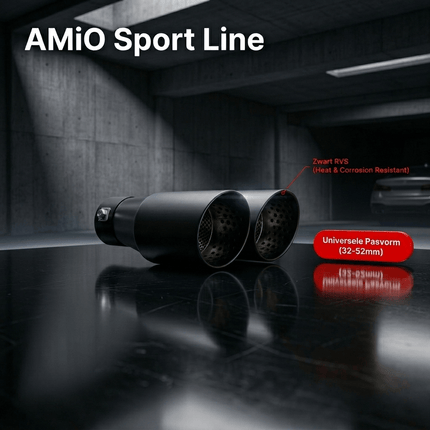 AMiO AMiO Universele Dubbele Uitlaat Sierstuk Zwart RVS 32 - 52mm - Sport Uitlaat Tip Met Klem Montage AMiO 2