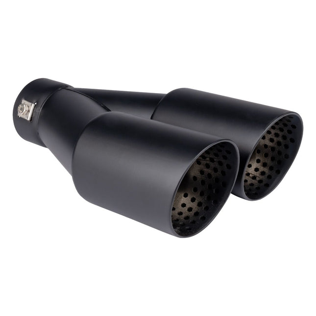 AMiO AMiO Universele Dubbele Uitlaat Sierstuk Zwart RVS 32 - 52mm - Sport Uitlaat Tip Met Klem Montage AMiO 1
