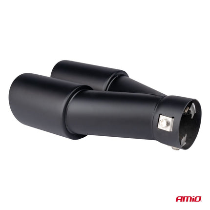 AMiO AMiO Universele Dubbele Uitlaat Sierstuk Zwart RVS 32 - 52mm - Sport Uitlaat Tip Met Klem Montage AMiO 3