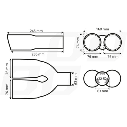 AMiO AMiO Universele Dubbele Uitlaat Sierstuk Zwart RVS 32 - 52mm - Sport Uitlaat Tip Met Klem Montage AMiO 5
