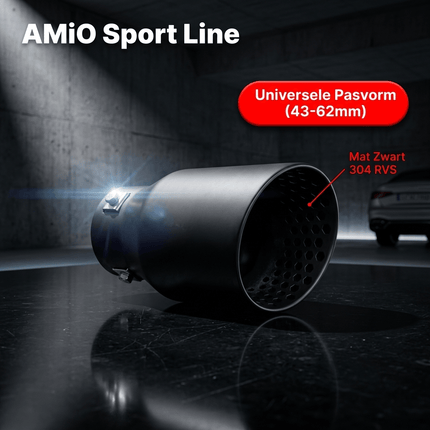 AMiO AMiO Universele Uitlaat Demper Tip Mat Zwart RVS 43 - 62mm - Sport Uitlaat Sierstuk Koppelstuk 89mm AMiO 2