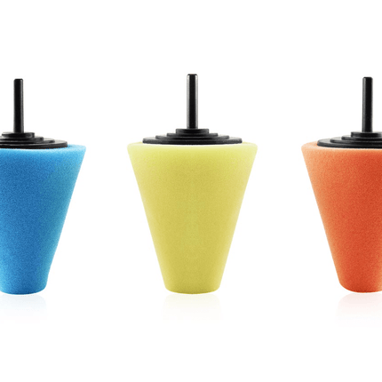 AMiO Auto Kegel Polijst Schuimborstels voor Boormachine (3 stuks) M14 (125mm) Oranje - Groen - Blauw - VCTparts.nl