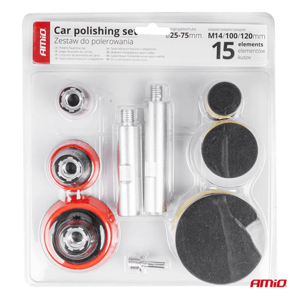 AMiO Auto Polijst Schijven Complete Set (15 stuks) Rood - Geel - Zwart - VCTparts.nl
