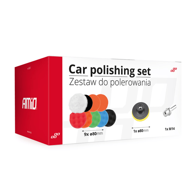 AMiO Auto Polijst Schuimborstels voor Boormachine (11 delig) M14 (80mm) Blauw - Groen - Oranje - Rood - Zwart - VCTparts.nl