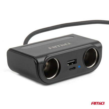 AMiO AMiO Autolader Splitter 2x 12V Aansluiting + USB - C USB - A 120W – Snellader met QC 3.0 PD 3.0 en LED Display voor Auto en Bestelwagen AMiO 5
