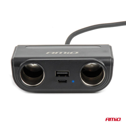 AMiO AMiO Autolader Splitter 2x 12V Aansluiting + USB - C USB - A 120W – Snellader met QC 3.0 PD 3.0 en LED Display voor Auto en Bestelwagen AMiO 6