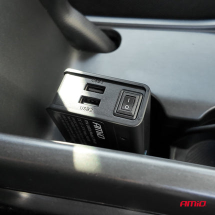 AMiO AMiO Autolader Splitter 3x USB - A + USB - C 148W – Snellader met QC 3.0 PD 3.0 en 75cm Kabel voor Auto en Bestelwagen AMiO 3