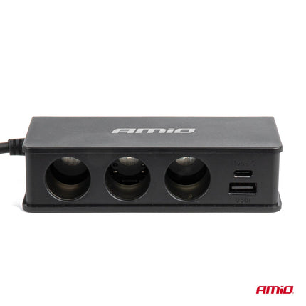 AMiO AMiO Autolader Splitter 3x USB - A + USB - C 148W – Snellader met QC 3.0 PD 3.0 en 75cm Kabel voor Auto en Bestelwagen AMiO 8