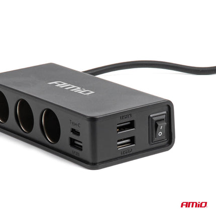 AMiO AMiO Autolader Splitter 3x USB - A + USB - C 148W – Snellader met QC 3.0 PD 3.0 en 75cm Kabel voor Auto en Bestelwagen AMiO 6