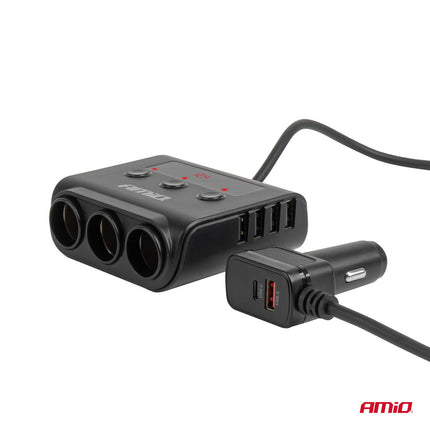 AMiO AMiO Autolader Splitter 4x USB - A 180W – Snellader met QC 3.0 PD 3.0 en LED Display voor Auto en Bestelwagen AMiO 5