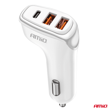 AMiO Autolader Telefoon 2x USB - A + 1x USB - C 38W 12/24V Wit - VCTparts.nl