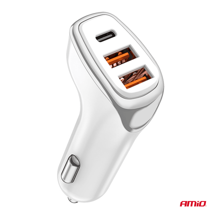 AMiO Autolader Telefoon 2x USB - A + 1x USB - C 38W 12/24V Wit - VCTparts.nl