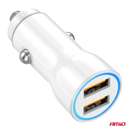 AMiO Autolader Telefoon 2x USB - A 20W 12/24V Wit - VCTparts.nl