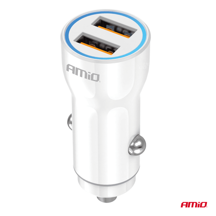 AMiO Autolader Telefoon 2x USB - A 20W 12/24V Wit - VCTparts.nl