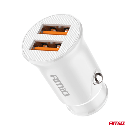 AMiO Autolader Telefoon 2x USB - A 2.1A 12/24V Wit - VCTparts.nl