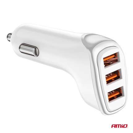 AMiO Autolader Telefoon 3x USB - A 3.1A 12/24V Wit - VCTparts.nl