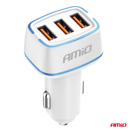 AMiO Autolader Telefoon 3x USB - A 32W 12/24V Wit - VCTparts.nl