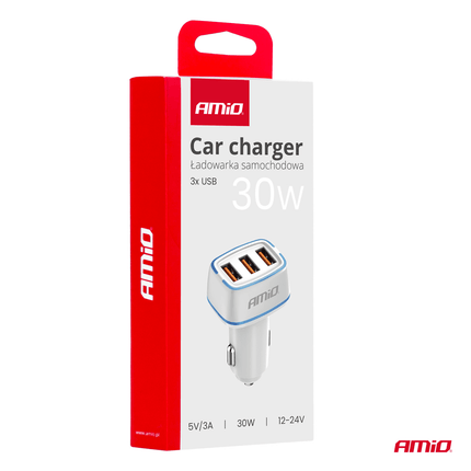 AMiO Autolader Telefoon 3x USB - A 32W 12/24V Wit - VCTparts.nl