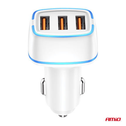 AMiO Autolader Telefoon 3x USB - A 32W 12/24V Wit - VCTparts.nl