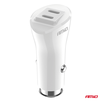 AMiO Autolader Telefoon Dual USB - C 40W 12/24V Wit - VCTparts.nl