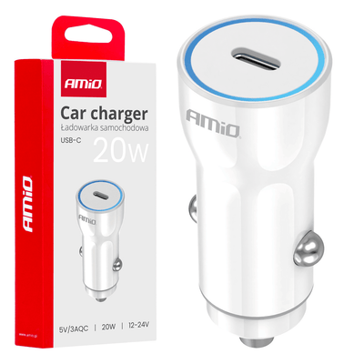 Amio Car Charger Téléphone USB-C 20W 12/24V blanc