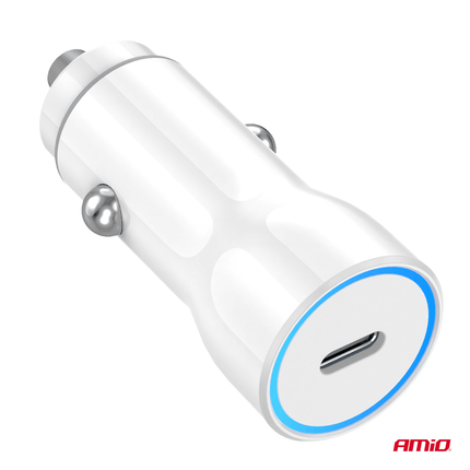 AMiO Autolader Telefoon USB - C 20W 12/24V Wit - VCTparts.nl