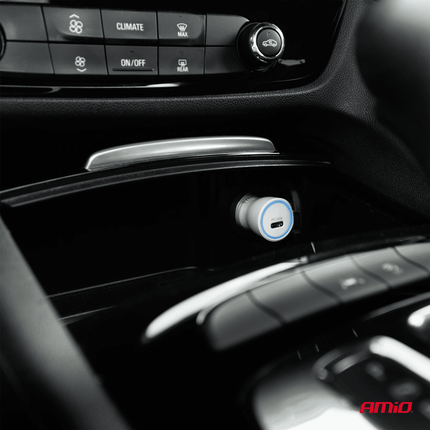 AMiO Autolader Telefoon USB - C 20W 12/24V Wit - VCTparts.nl