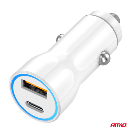 AMiO Autolader + USB - C naar Lightning Kabel Combideal – Voor Snelladen Onderweg - VCTparts.nl